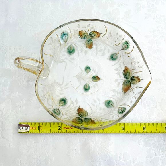 Antique Moser Bohemian Etched Glass Nappy Dish Handle Spout Gold Gilt Heart - Picture 9 of 11